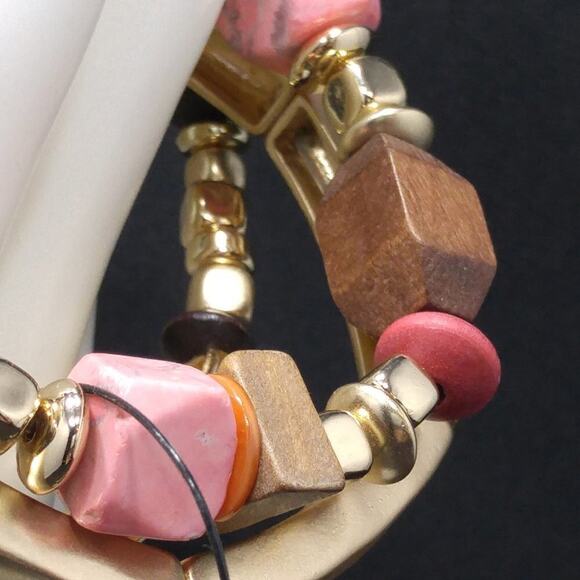 Chico's Gemstone Wood Three Bracelet Set, Stretch New With Tags - Picture 3 of 8